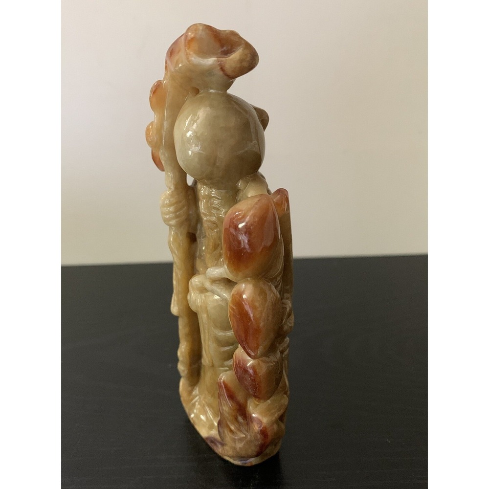 Antique Chinese Natural Jadeite Carved Wise Old Man VTG Jade Exquisite 396.5 Gr - Picture 2 of 12